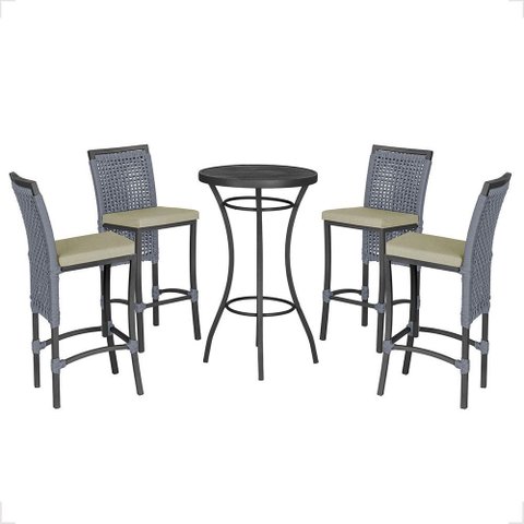 Mesa Bistrô e 4 Banquetas Roma Preta Corda Náutica Estofado 7 Trama Original