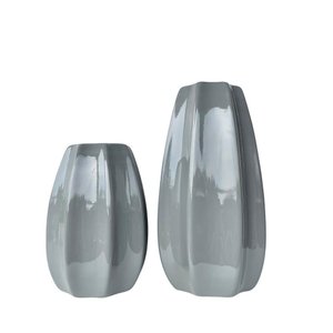 Dupla Vaso Centro de Mesa Grande Médio Alto Relevo Cinza