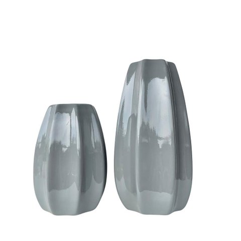 Dupla Vaso Centro de Mesa Grande Médio Alto Relevo Cinza