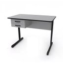 Ver imagem 1 de Mesa Para Escritório Reta Com 2 Gavetas 1,40 X 60 Pés Em Aço Preto/Cinza