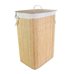 Cesto de Roupas de Bambu Forrado com Tampa Grande 72 Litros