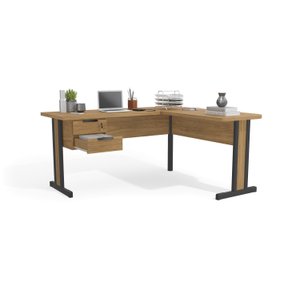 Mesa em L Kit Office Versátil 1170 com 2 Gavetas Kappesberg Cor Itapuã