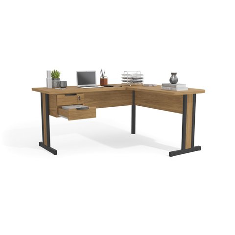 Mesa em L Kit Office Versátil 1170 com 2 Gavetas Kappesberg Cor Itapuã