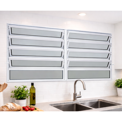 Vitro Basculante 2 Seções de Alumínio Branco 100x150 Linha 25