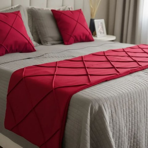 Peseira Drapeada Veludo Luxo 2,15x0,50m Dupla Face cama casal Vermelho