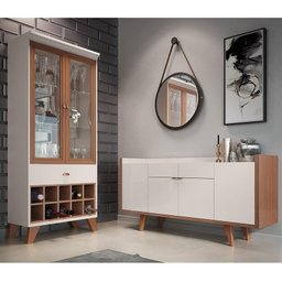 Sala de Jantar Intense com Cristaleira, Buffet Aparador e Espelho Off White/Nature - PR Móveis - 2