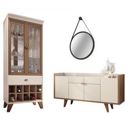 Sala de Jantar Intense com Cristaleira, Buffet Aparador e Espelho Off White/Nature - PR Móveis - 1