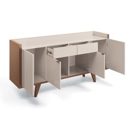 Sala de Jantar Intense com Cristaleira, Buffet Aparador e Espelho Off White/Nature - PR Móveis - 5