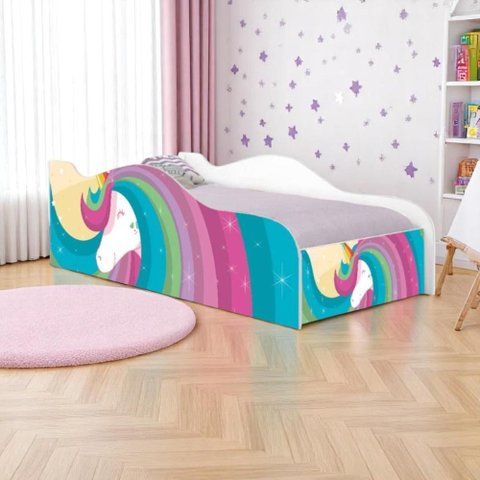 Cama Carro Solteiro Joy Unicórnio Arco Íris Solteiro