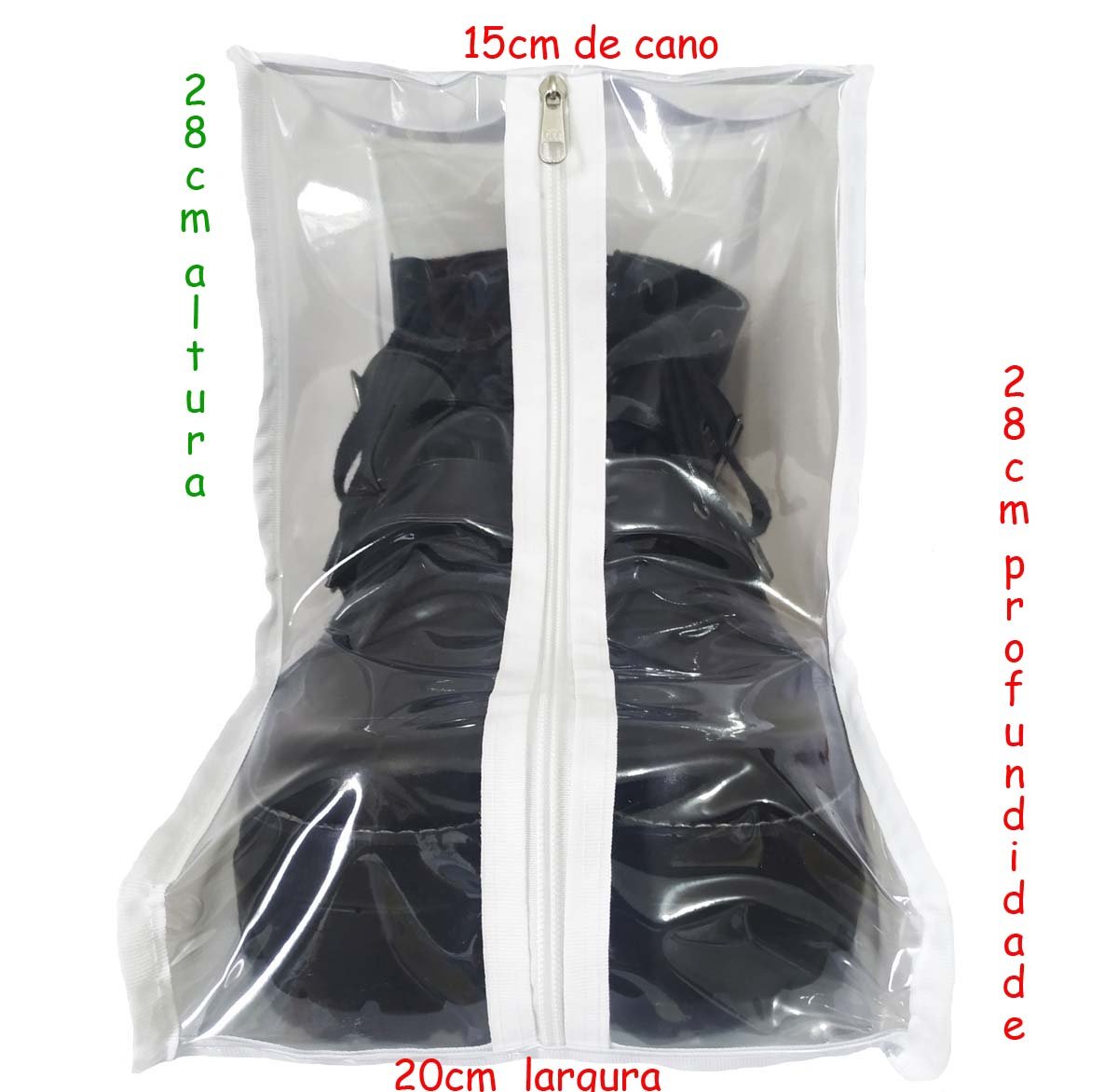 Organizador e protetor de botas transparente viés branco cano curto 28x20x28cm Kostura Lopes - 5