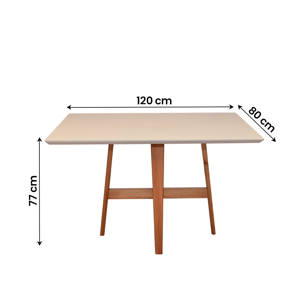 Sala de Jantar Mesa Lara 120x80 com Vidro Off White 4 Cadeiras Alice Madeira Maciça Castanho - 4