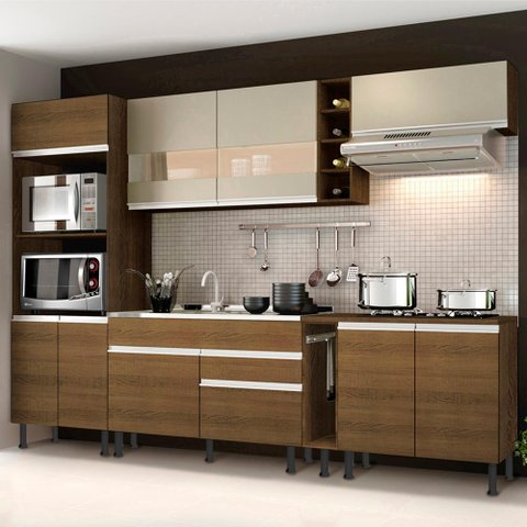 Armário de Cozinha Completa 290cm Rustic/Crema Vicenza Madesa 01
