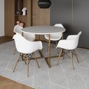 Ver imagem 1 de Mesa Jantar Industrial Redonda 110cm Branca Base V Dourada com 4 Poltronas Brancas Eames Eiffel Daw