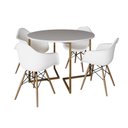Ver imagem 2 de Mesa Jantar Industrial Redonda 110cm Branca Base V Dourada com 4 Poltronas Brancas Eames Eiffel Daw