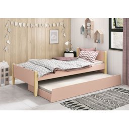 Cama Babá Solteiro com Auxiliar Simba Rosa Fosco com Natural - MoveisAqui - 2