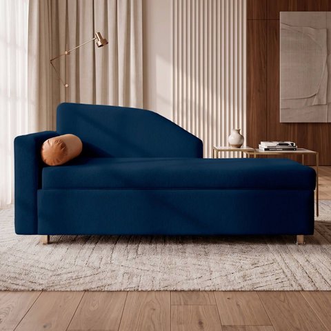 Sofá Cama Solteiro 1 Lugar com Baú Divã Bouclê Multifuncional Divã Quarto Hóspedes 195cm:Bouclê Azul