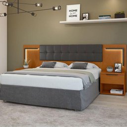 Cabeceira Box Casal 160 Ambiente Calitan Frassino Preto Fosco com Led - Lopas - 1