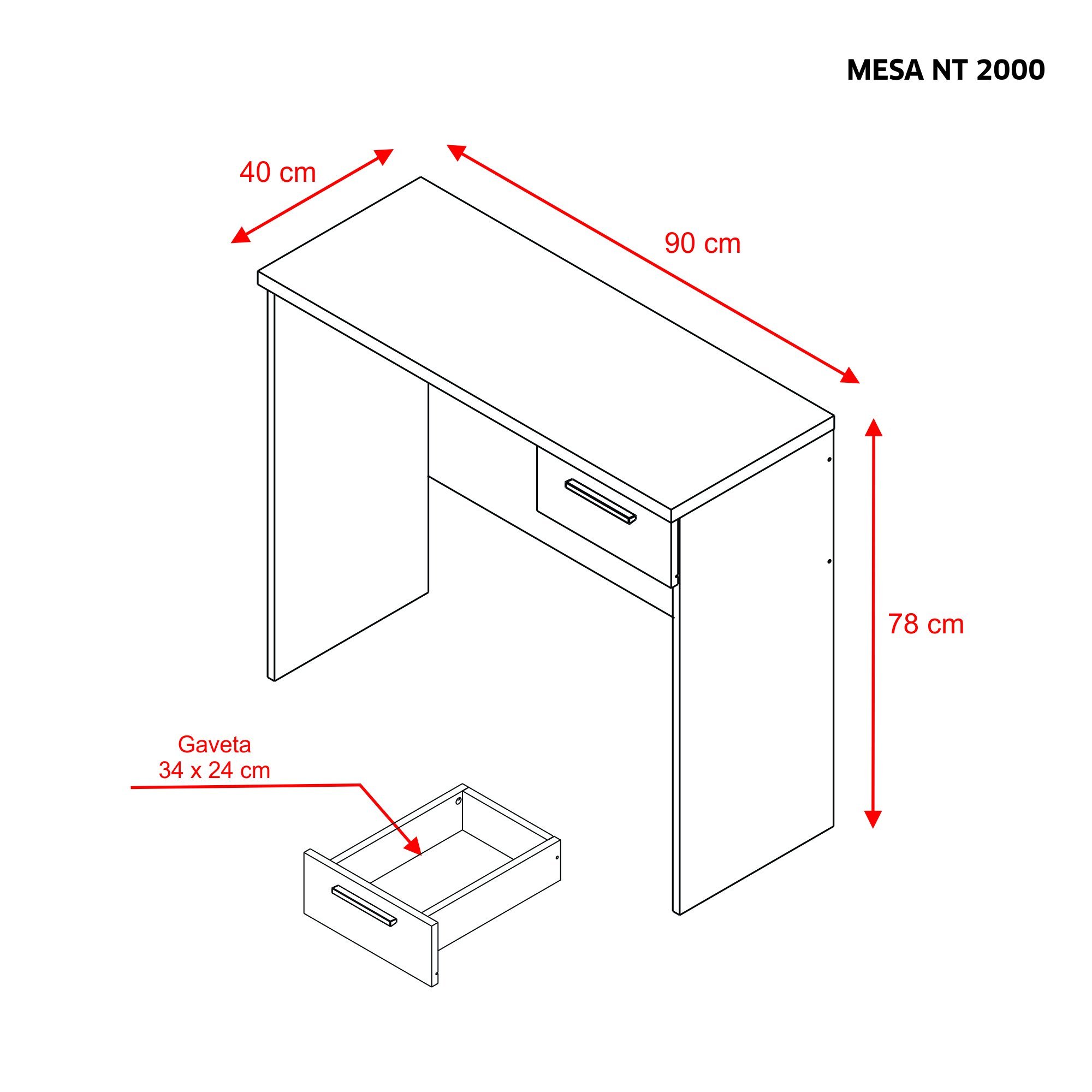 Mesa de Escritório Office nt 2000 BRANCO Notável - 2