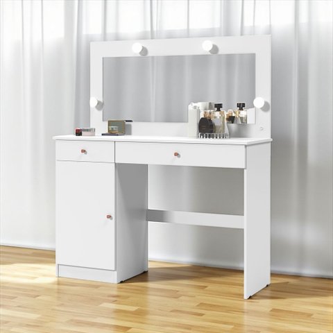 Penteadeira Camarim Diamante 2 Gavetas/maquiagem 1 Porta -espelho -branco -patrimar