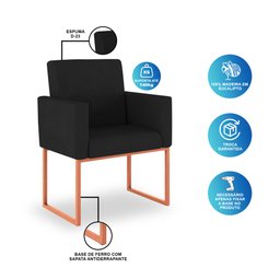 Poltrona Moderna Sala Espera/salão Preto - Base Ferro Rosé - 3