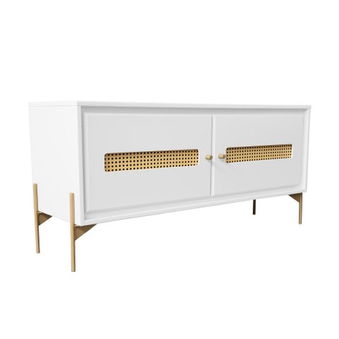 Rack Sala Tv até 50 Polegadas Paraty 113 Cm Laca Pés Metal Palhinha Branco