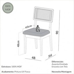 Kit 2 Cadeiras em Mdf Freijó Assento Estofado Verde Encosto com Tela Dalla Costa - 5