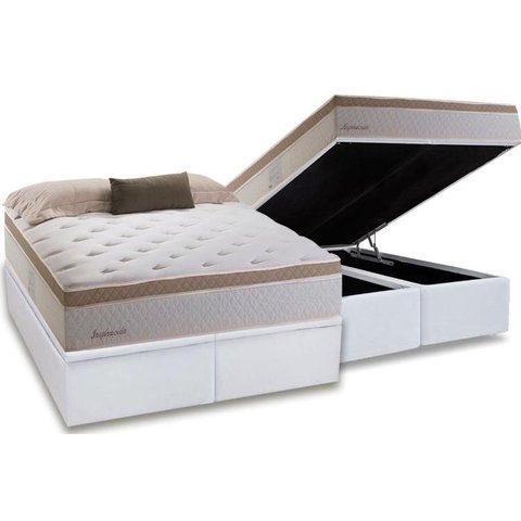 Cama Box Baú Queen: Colchão Molas Herval MasterPocket Inspiracion + Base CRC Courano White(158x198)