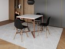 Ver imagem 1 de Mesa Industrial Base Ferro Cobre em V Tampo 90x90 Branco 4 Cadeiras Eames Madeira Assento Preto
