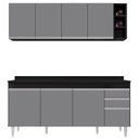 Ver imagem 7 de Armário Nevada e Balcão 180cm com Tampo Dallas Preto/Cinza - Lumil