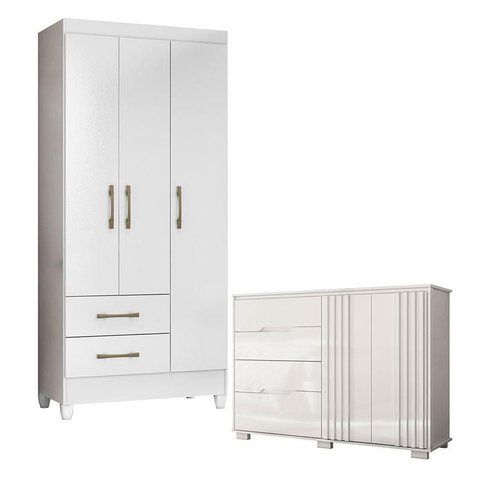 Guarda Roupa Infantil Lima e Cômoda Texas Branco Flex – Moval