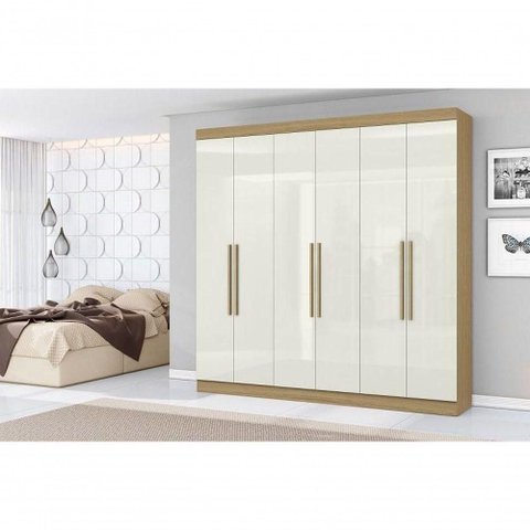 Guarda Roupa Livorno 6 Portas de Bater 2 Gavetas MDP Atacama Off White Aramóveis 230cm