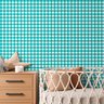 Papel de Parede Infantil Xadrez Vichy Azul Turquesa - 1