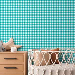 Papel de Parede Infantil Xadrez Vichy Azul Turquesa