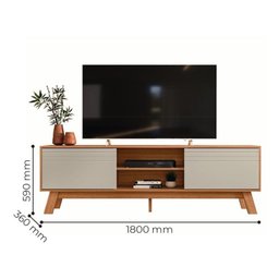 Rack Bancada Dubai 1,80cm Tv até 70” Porta Correr Peternella:nature/off White - 4