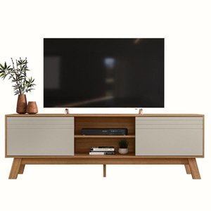 Rack Bancada Dubai 1,80cm Tv até 70” Porta Correr Peternella:nature/off White