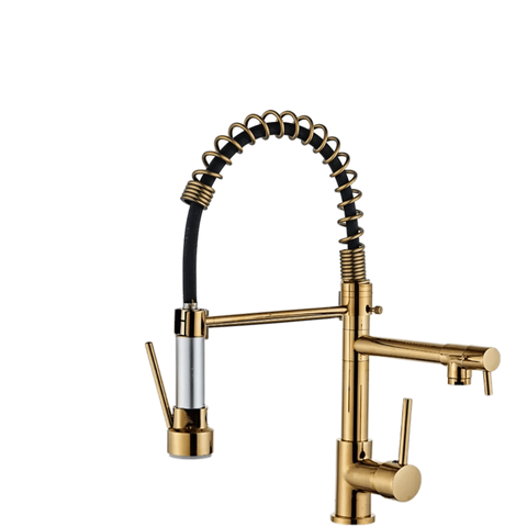 Torneira Cozinha Dourada Monocomando Gourmet Spray 50cm Luxo Agua Quente e Fria