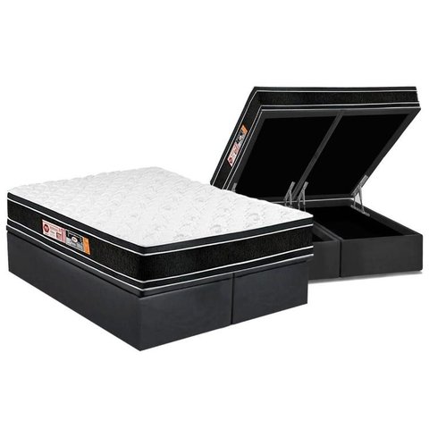 Cama Box Baú Queen: Colchão Espuma D33 Castor Black e White Double Face + Base CRC Suede Gray(158x19