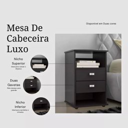 Mesa de Cabeceira com Prateleira Gavetas Pés Londres Preta - 4