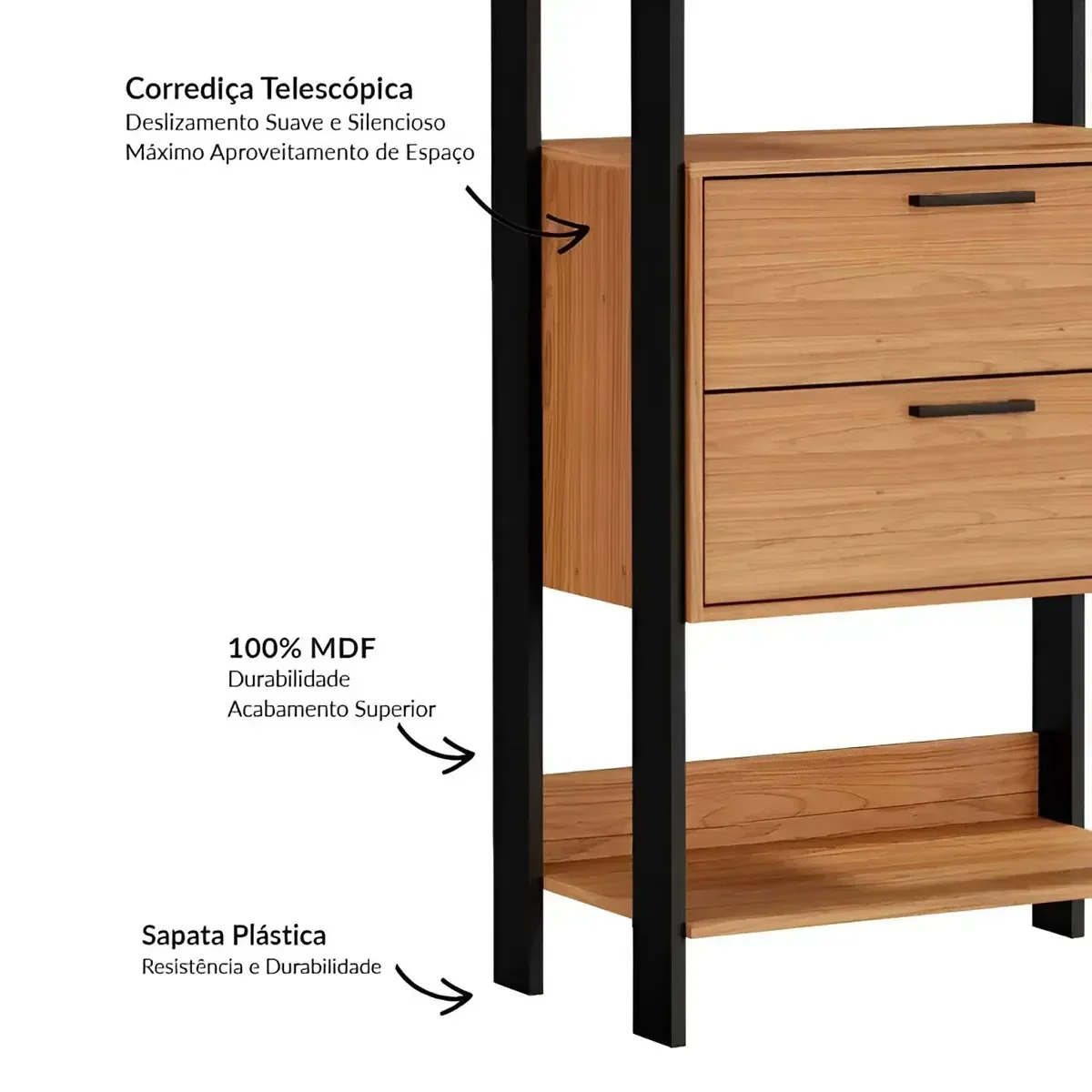 Ver imagem 4 de Guarda Roupa Closet Industrial Modulado 1 Peça 2 Gavetas 73,5cm 100% MDF Marrom/Freijó/Preto Fosco