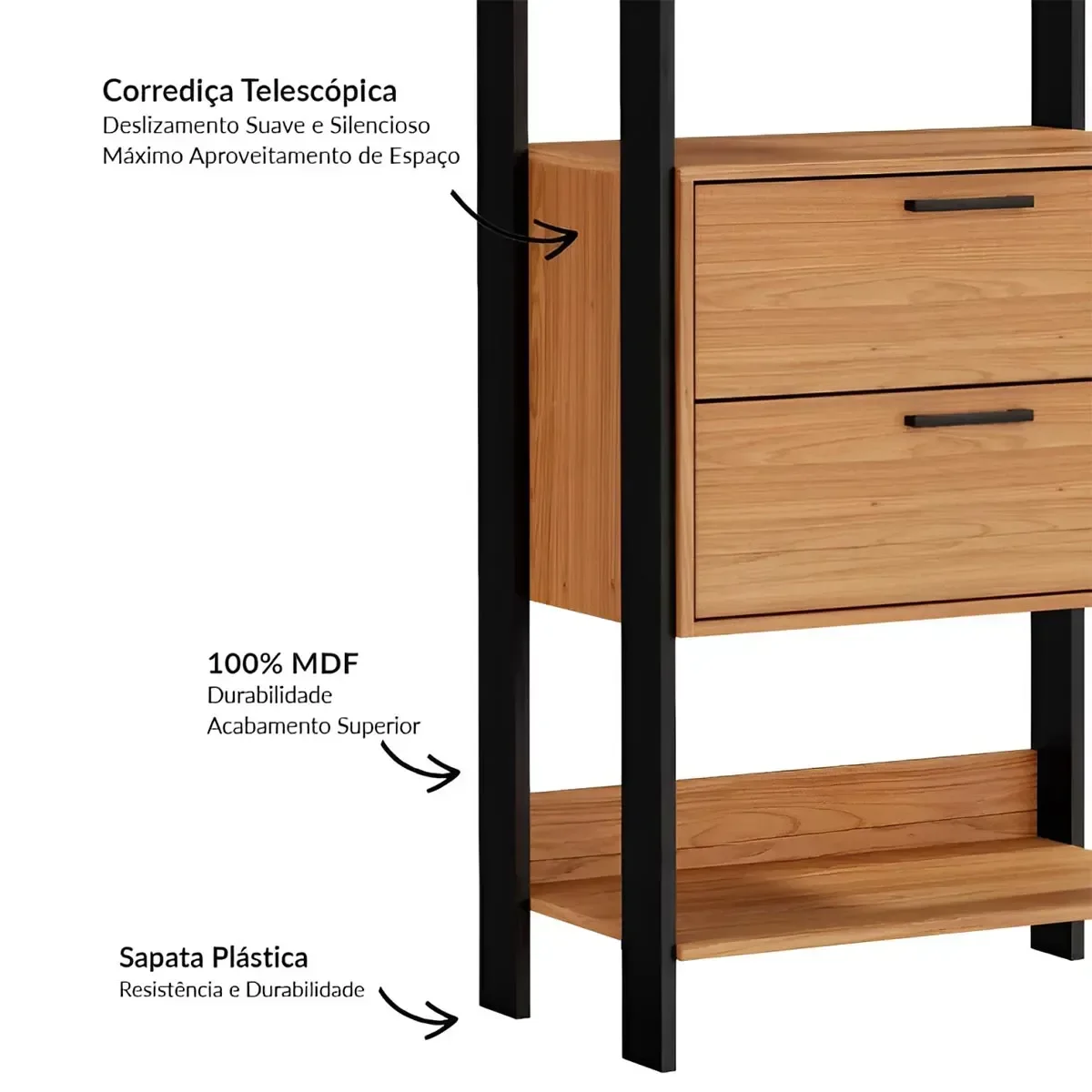 Ver imagem 4 de Guarda Roupa Closet Industrial Modulado 2 Peças 145,4cm 100% MDF Marrom/Freijó/Preto Fosco