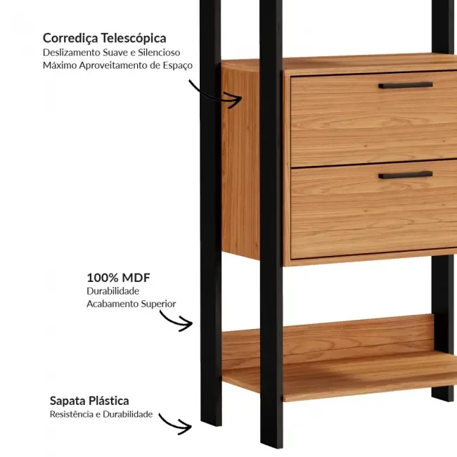 Guarda Roupa Closet Industrial Modulado 3 Peças 4 Gavetas 217,2cm 100% MDF   - 5