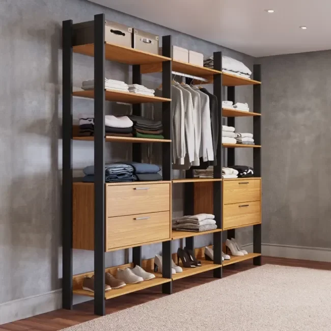 Guarda Roupa Closet Industrial Modulado 3 Peças 4 Gavetas 217,2cm 100% MDF  