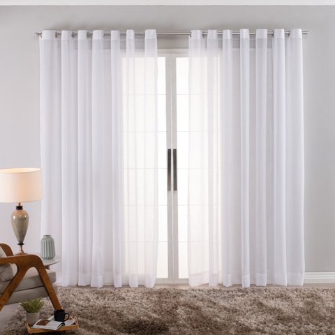 Cortina Linho de Gaze Branca 280x230cm para Varão Fastlar Cortina para Varão