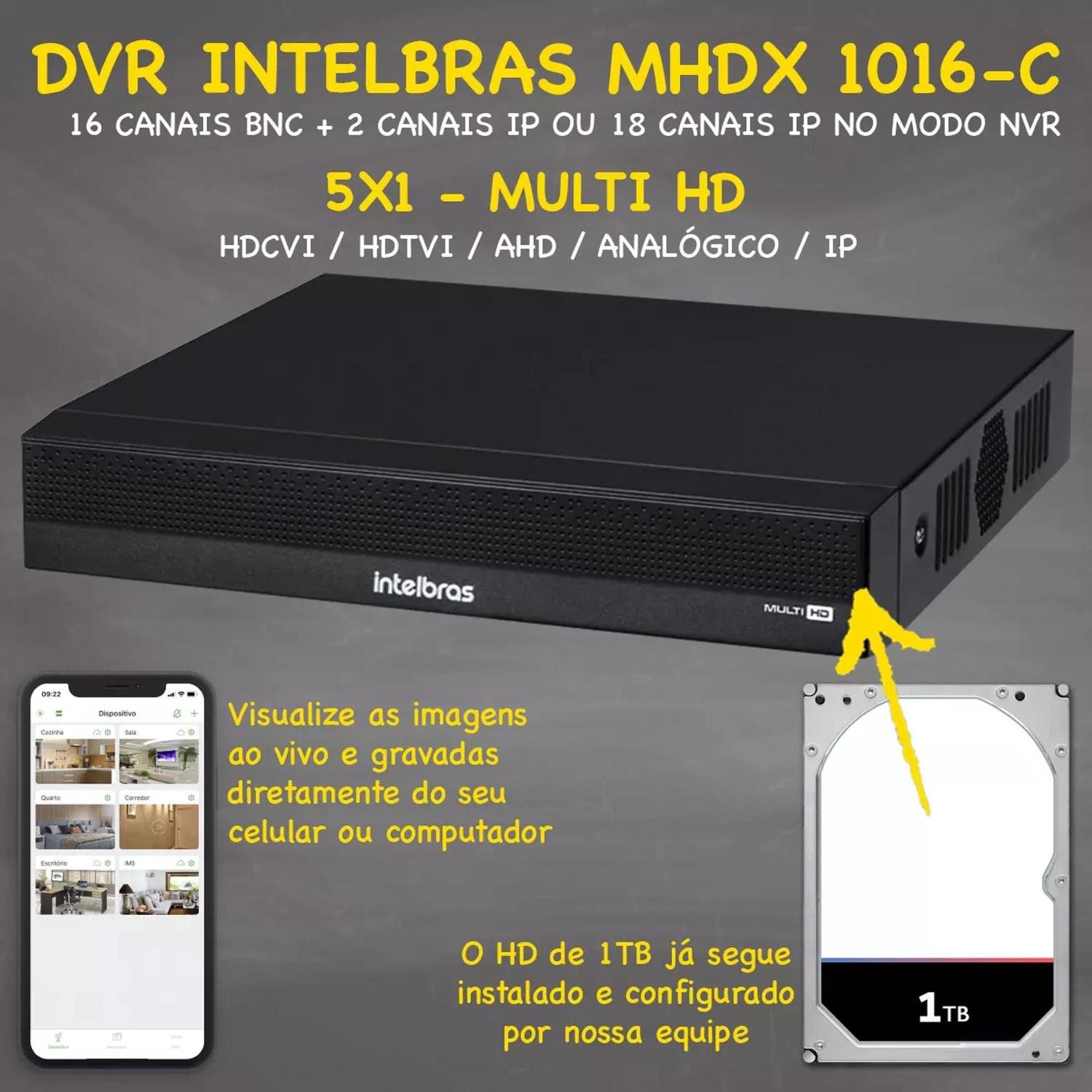 Kit Intelbras 8 Câmeras Vhd 1130 30m Dvr de 16 Canais 1016c com Hd 1tb - 2