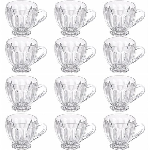 Jogo 12 Xícaras 200ml Chá Café em Vidro Transparente Lyor Re