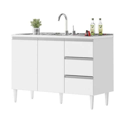 Balcão Salvador 1,20 Mt 3 Gavetas 2 Portas 100% Mdf Branco