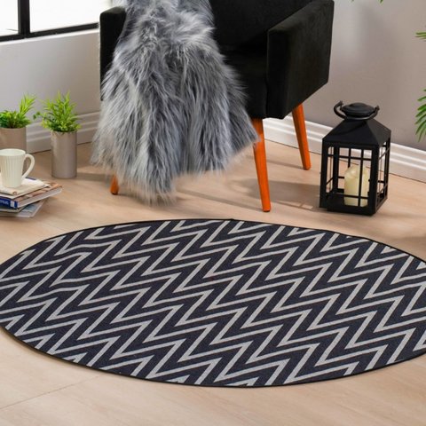 Tapete Redondo 1.00m X1.00m Cami Casa Jacquard Antiderrapante:chevron
