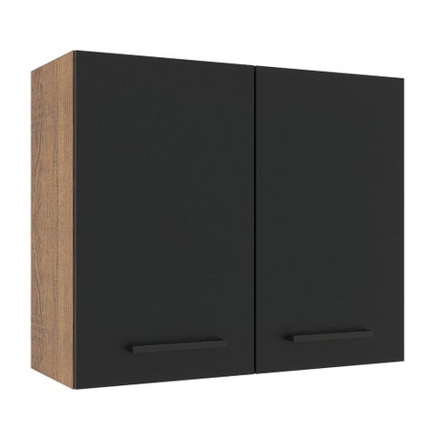 Armário Aéreo Madesa Agata 80cm com 2 Portas Rustic Preto