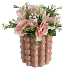Vaso rosa luxo de cerâmica decorativo com detalhe trabalhado