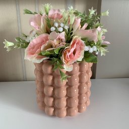 Vaso rosa luxo de cerâmica decorativo com detalhe trabalhado - 2